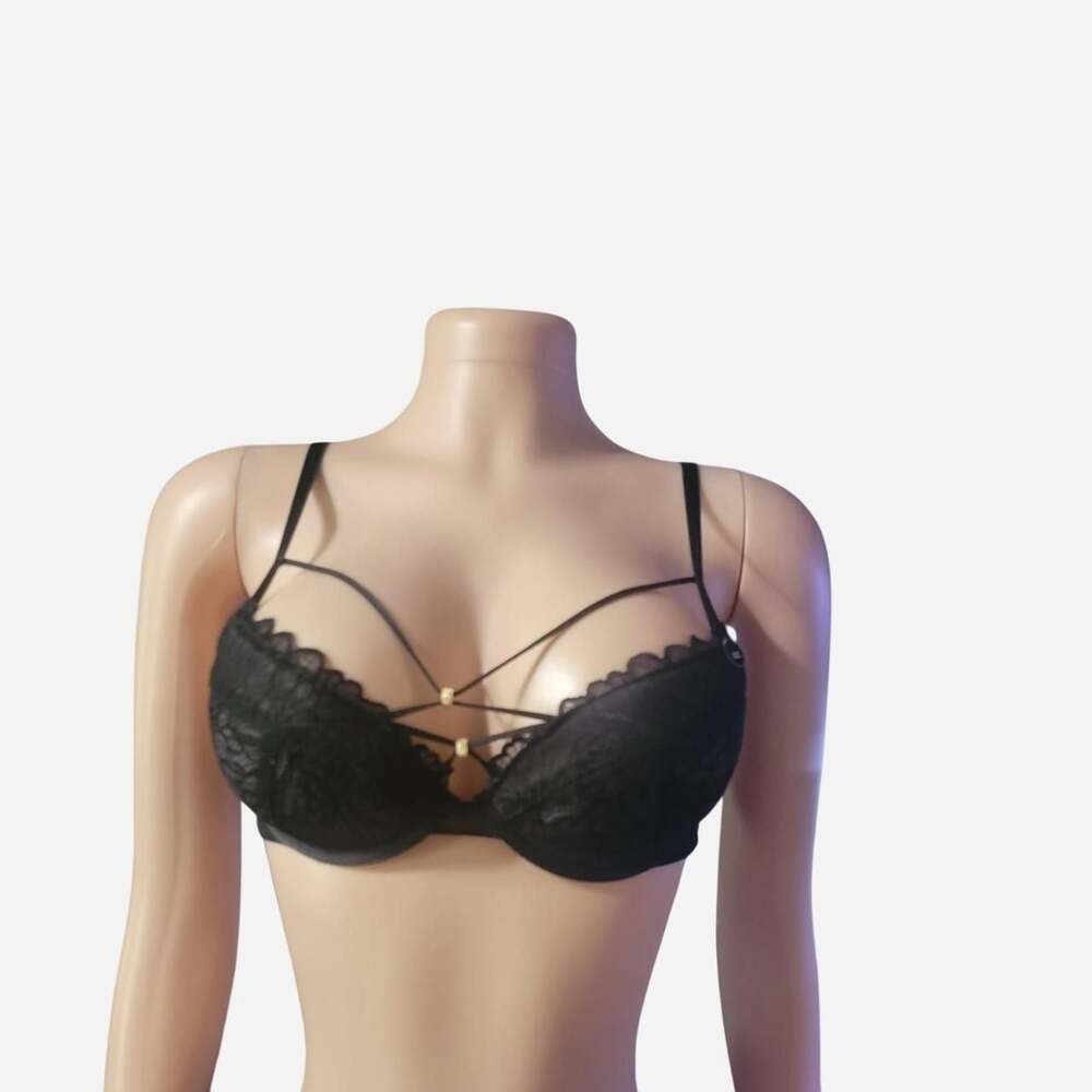 Ann Summers Black Lace Strappy Detail Plunge Bra